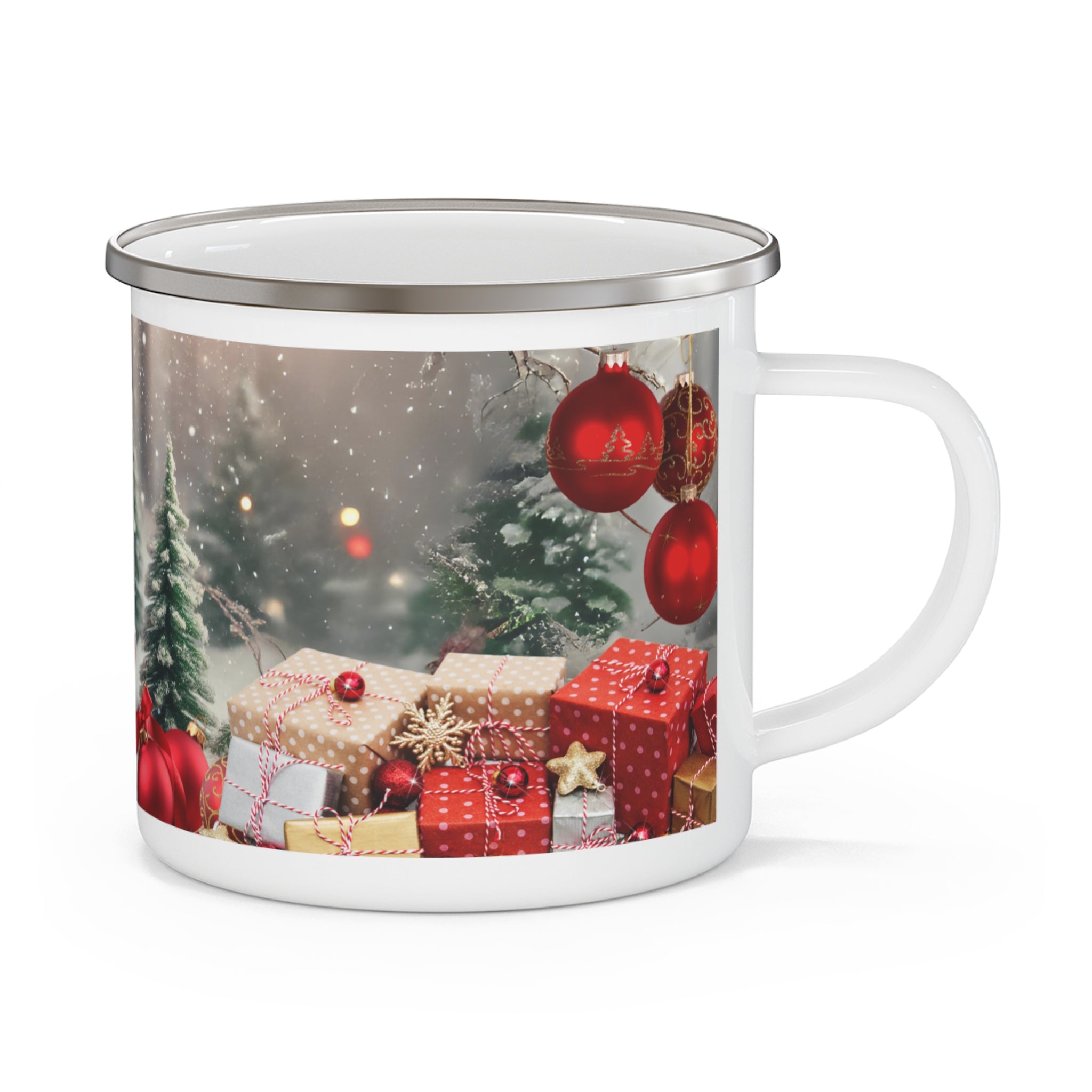 Festive Christmas Dragon Enamel Camping Mug