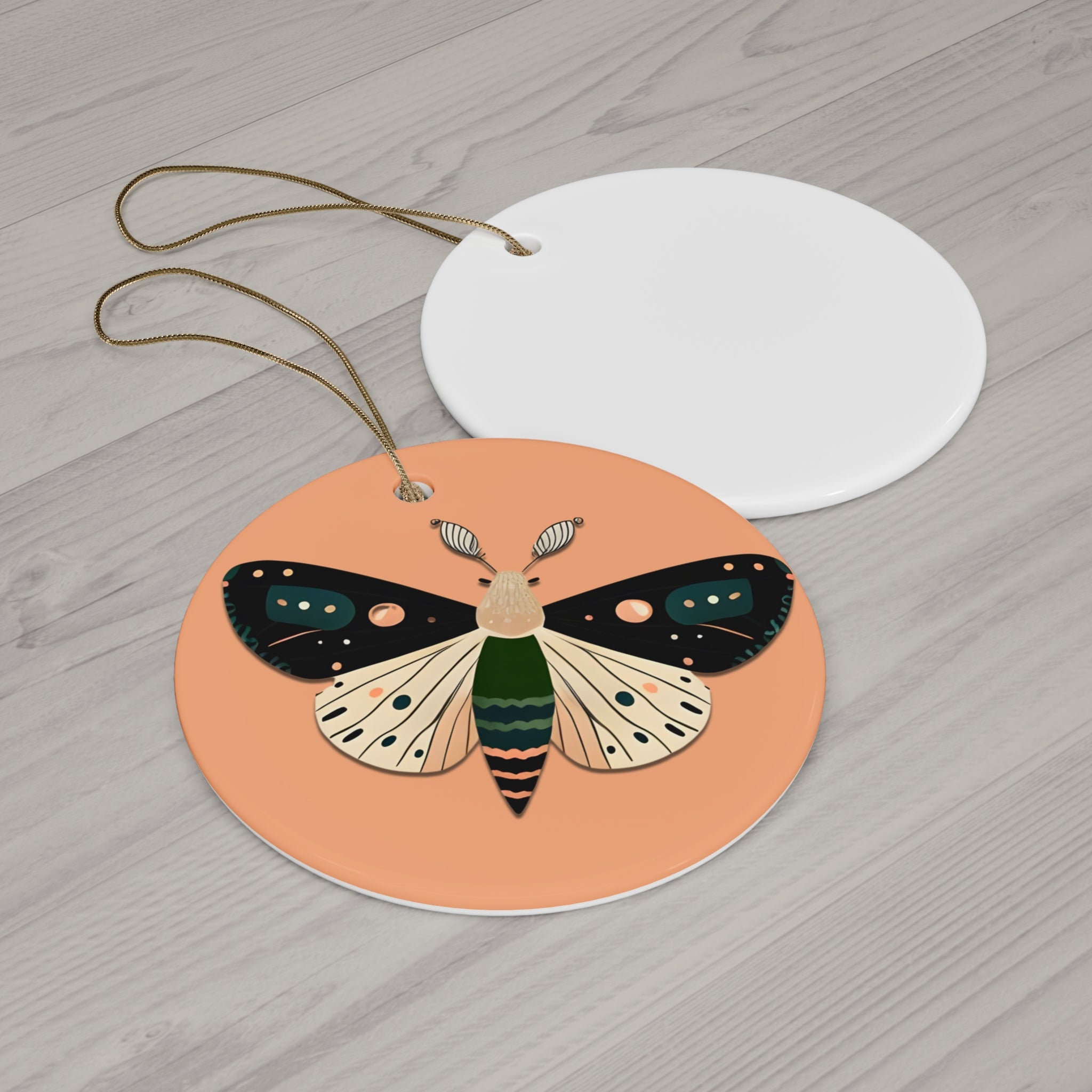 Taupe Ceramic Pink Holiday Moth Ornament - Drawn to holiday glow!