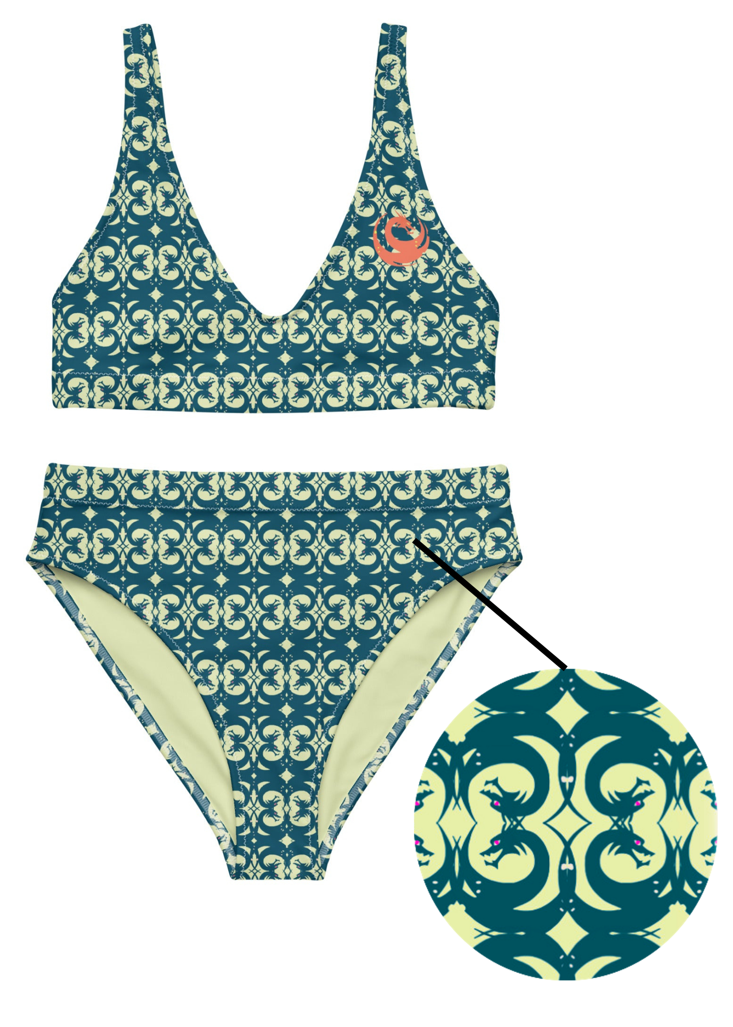 Green Celtic Dragon Recycled High-Waisted Bikini