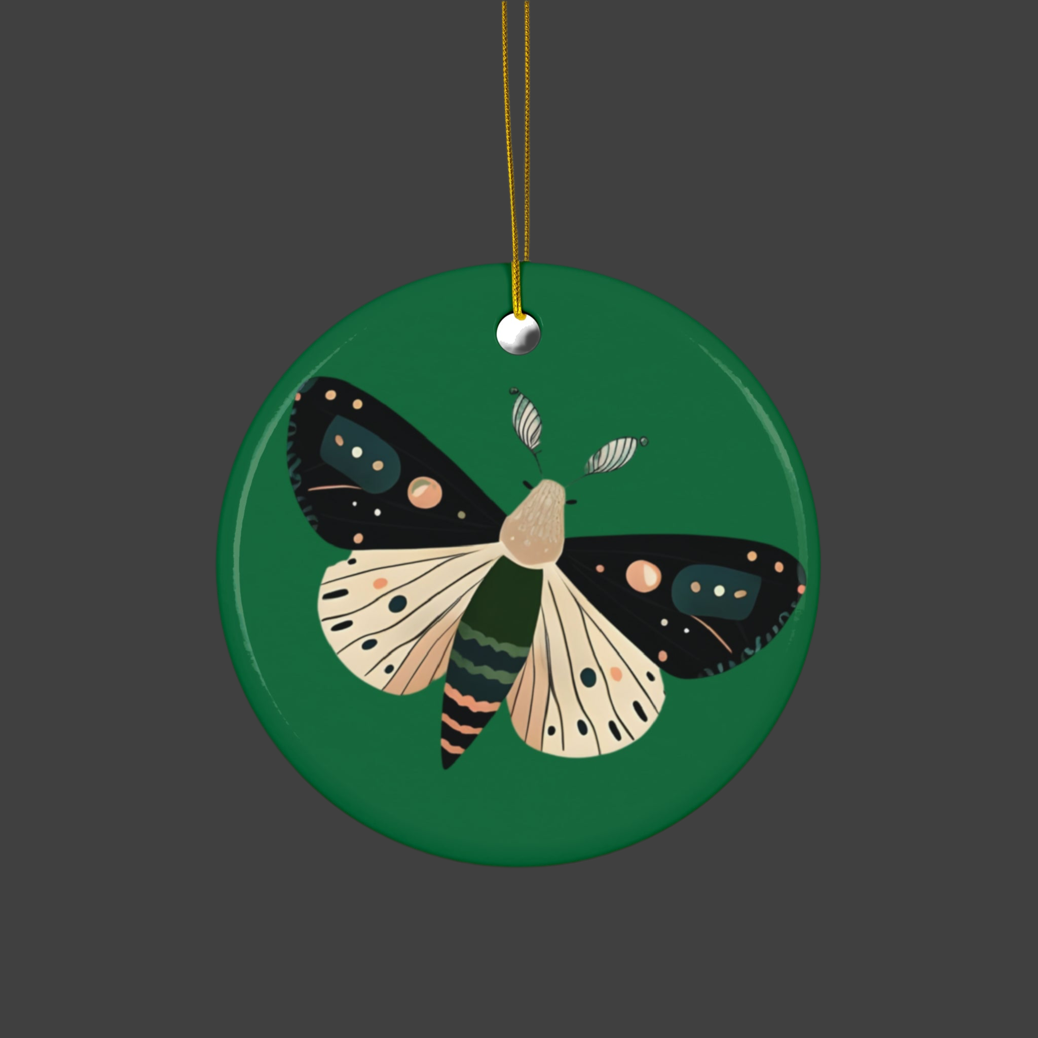 Ceramic Ornament: Christmas Moth, Green