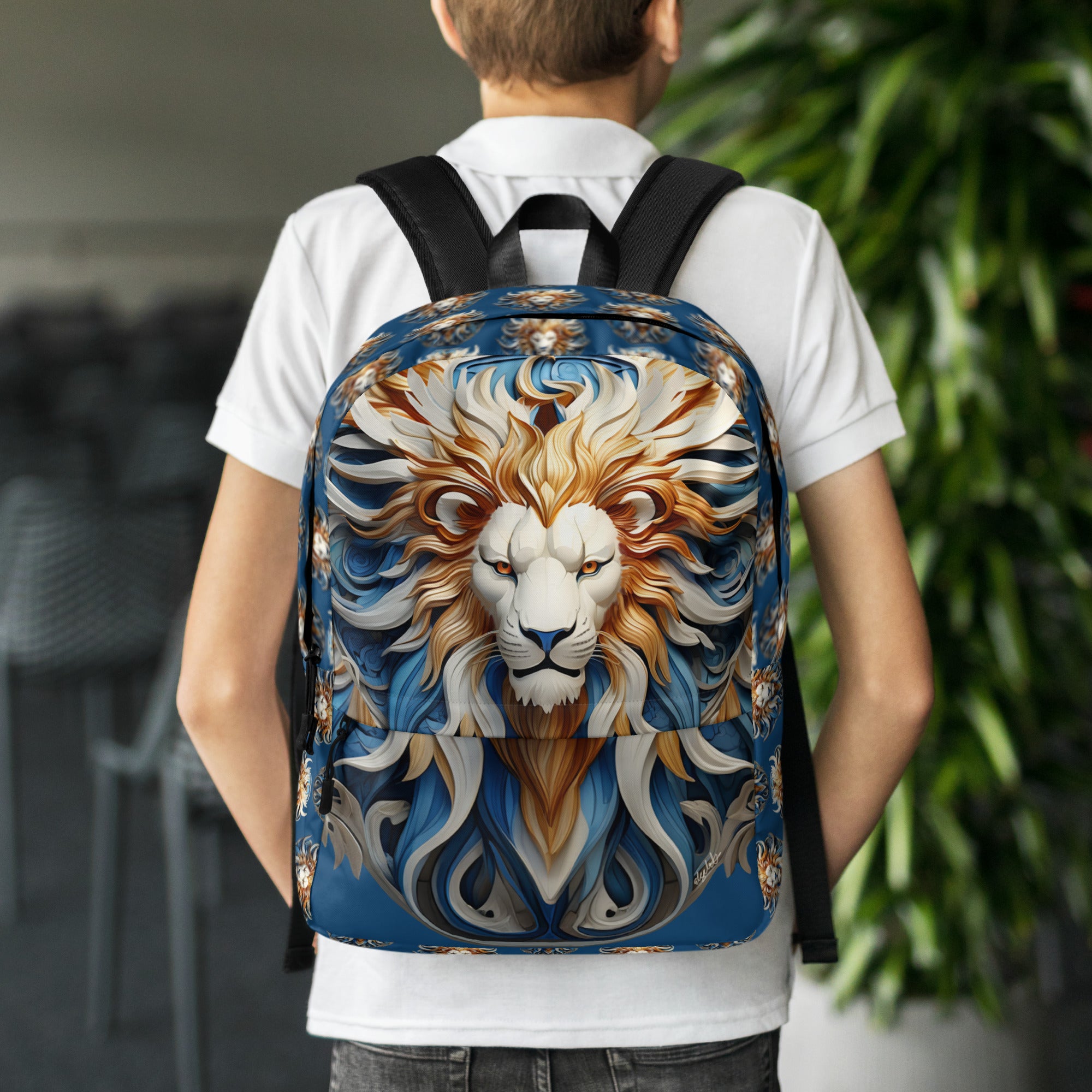 Blue Lion Backpack Handdrawn