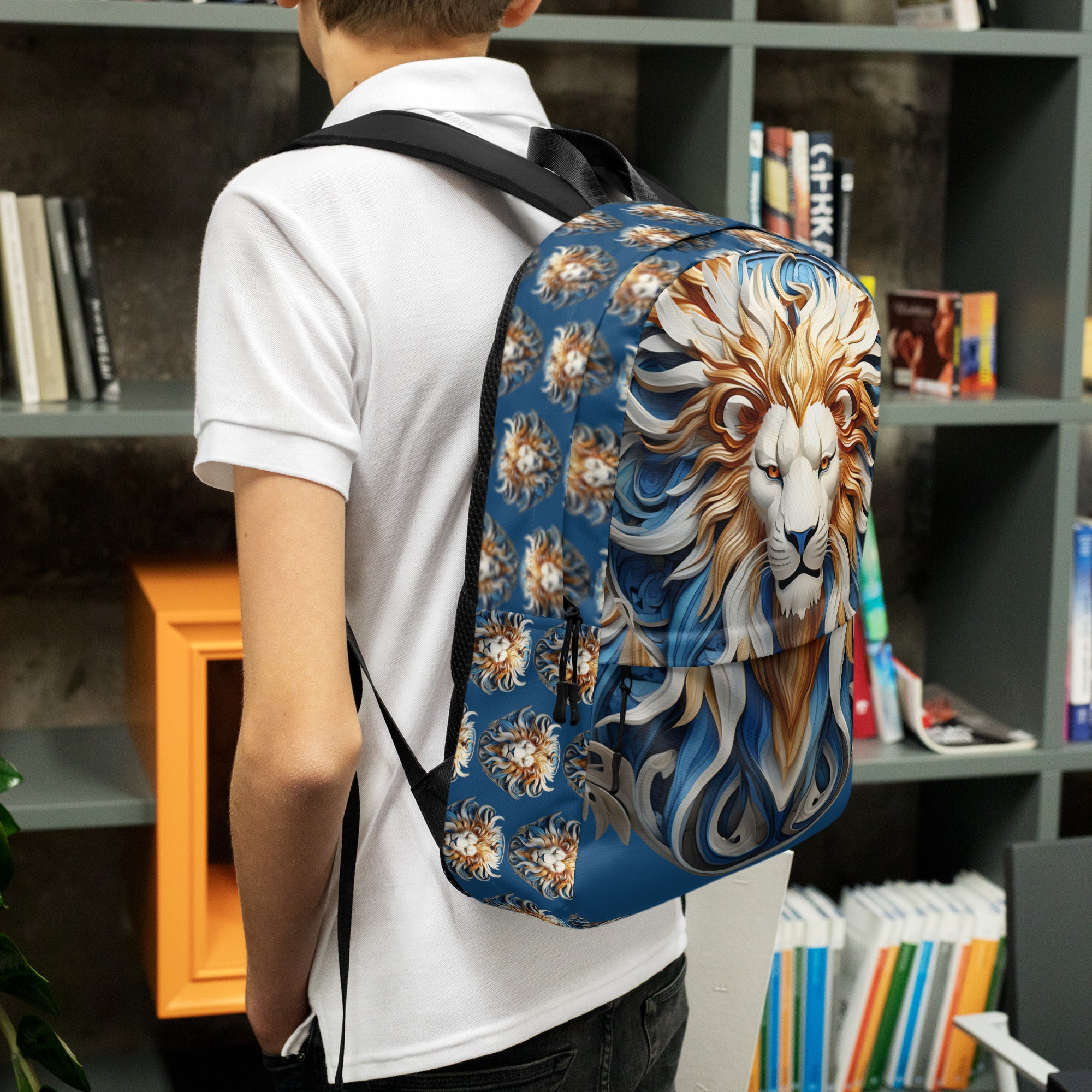 Blue Lion Backpack Handdrawn