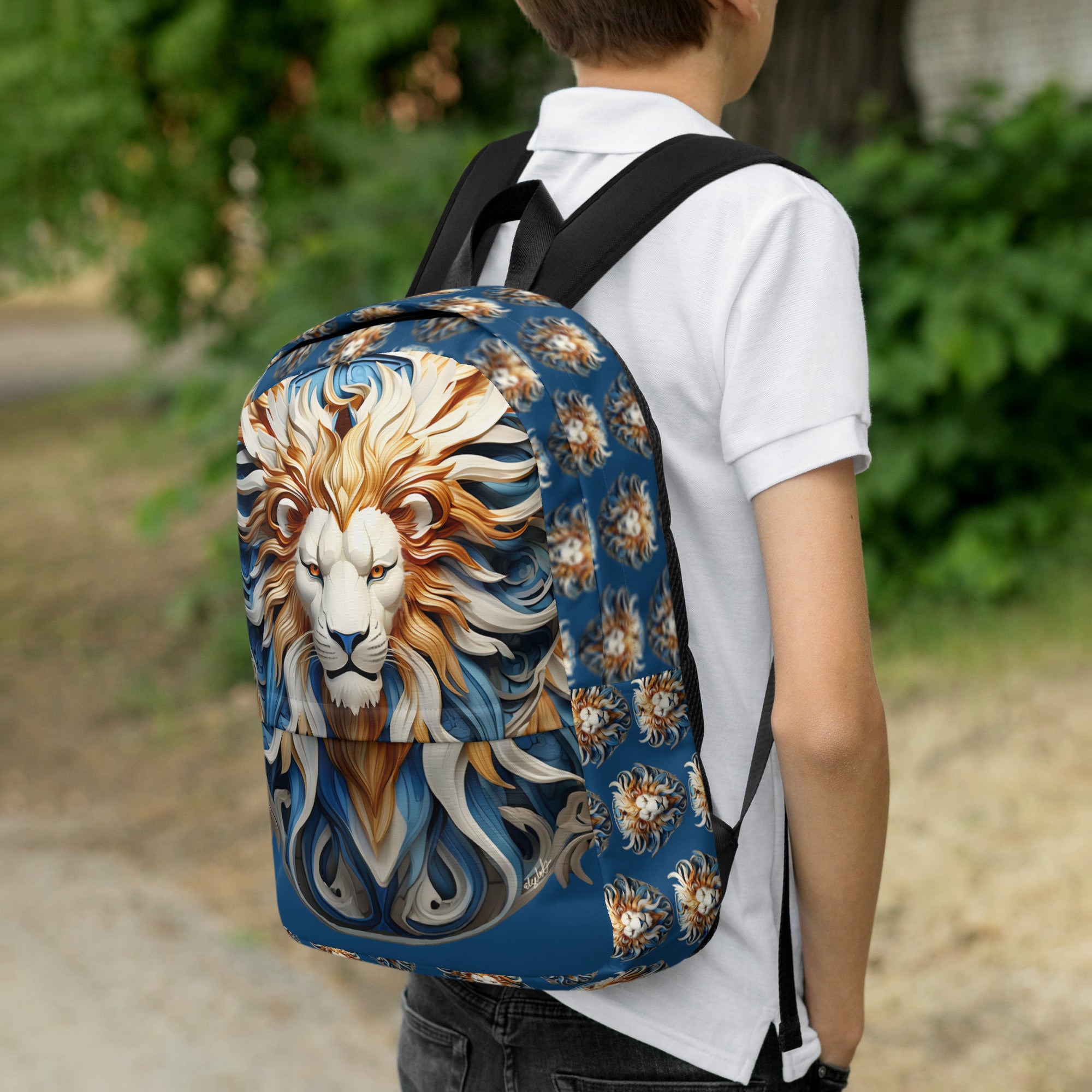 Blue Lion Backpack Handdrawn