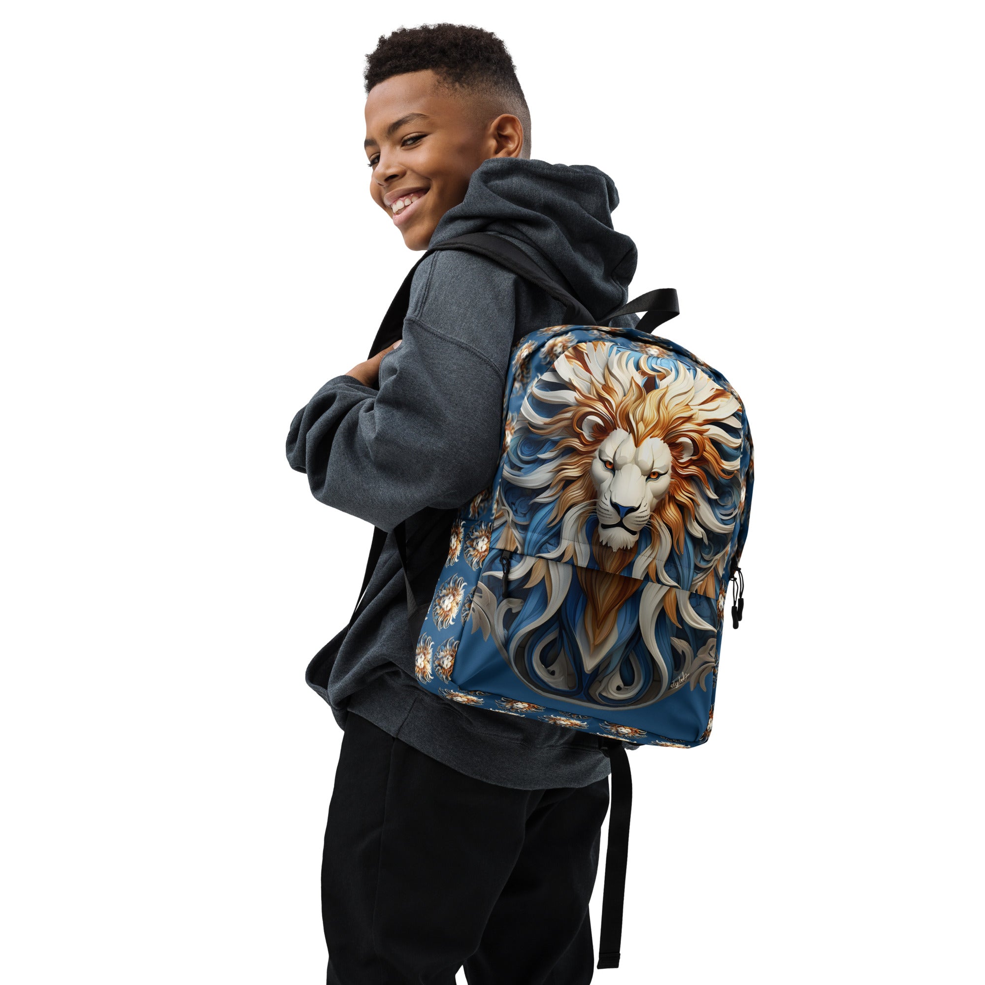 Blue Lion Backpack Handdrawn