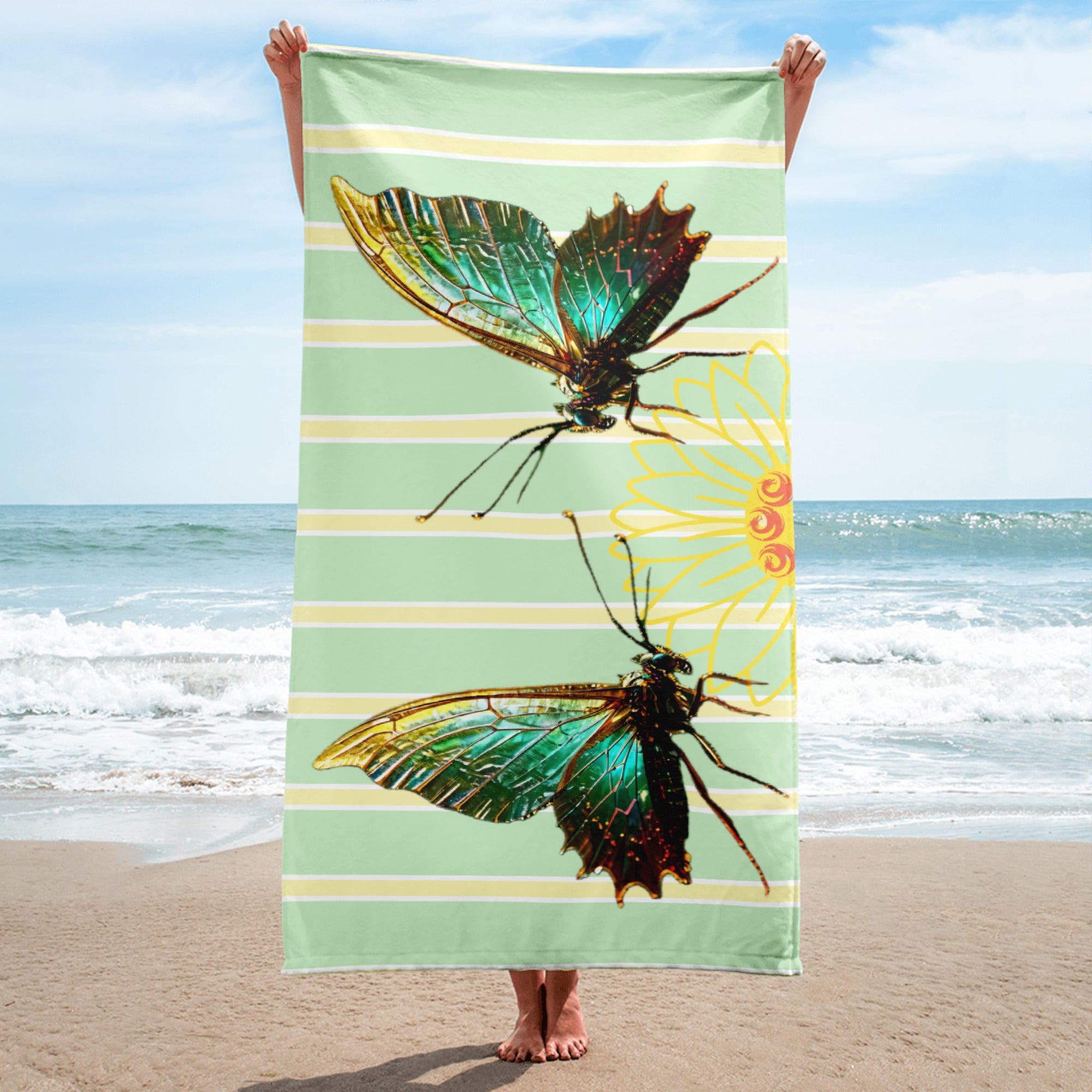 Yellow Stripe Dragon Butterfly Towel