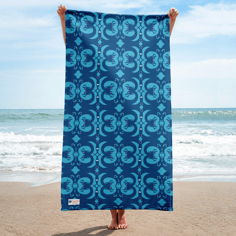 Blue Geometric Dragon Trellis Towel