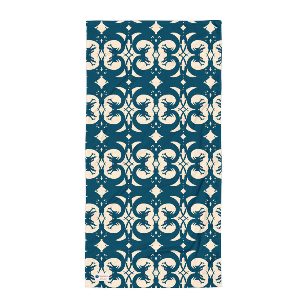 Blue & Cream Geometric Dragon Trellis Towel