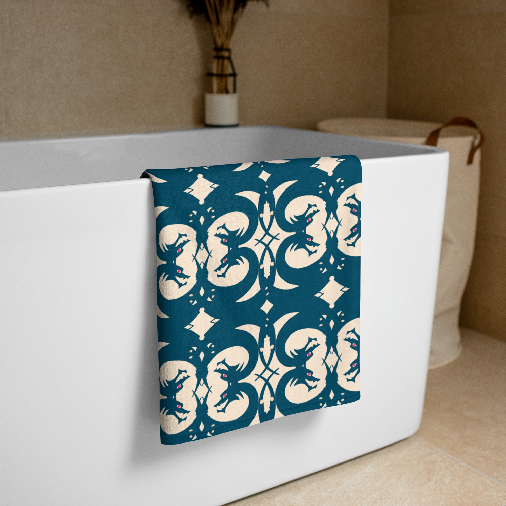 Blue & Cream Geometric Dragon Trellis Towel