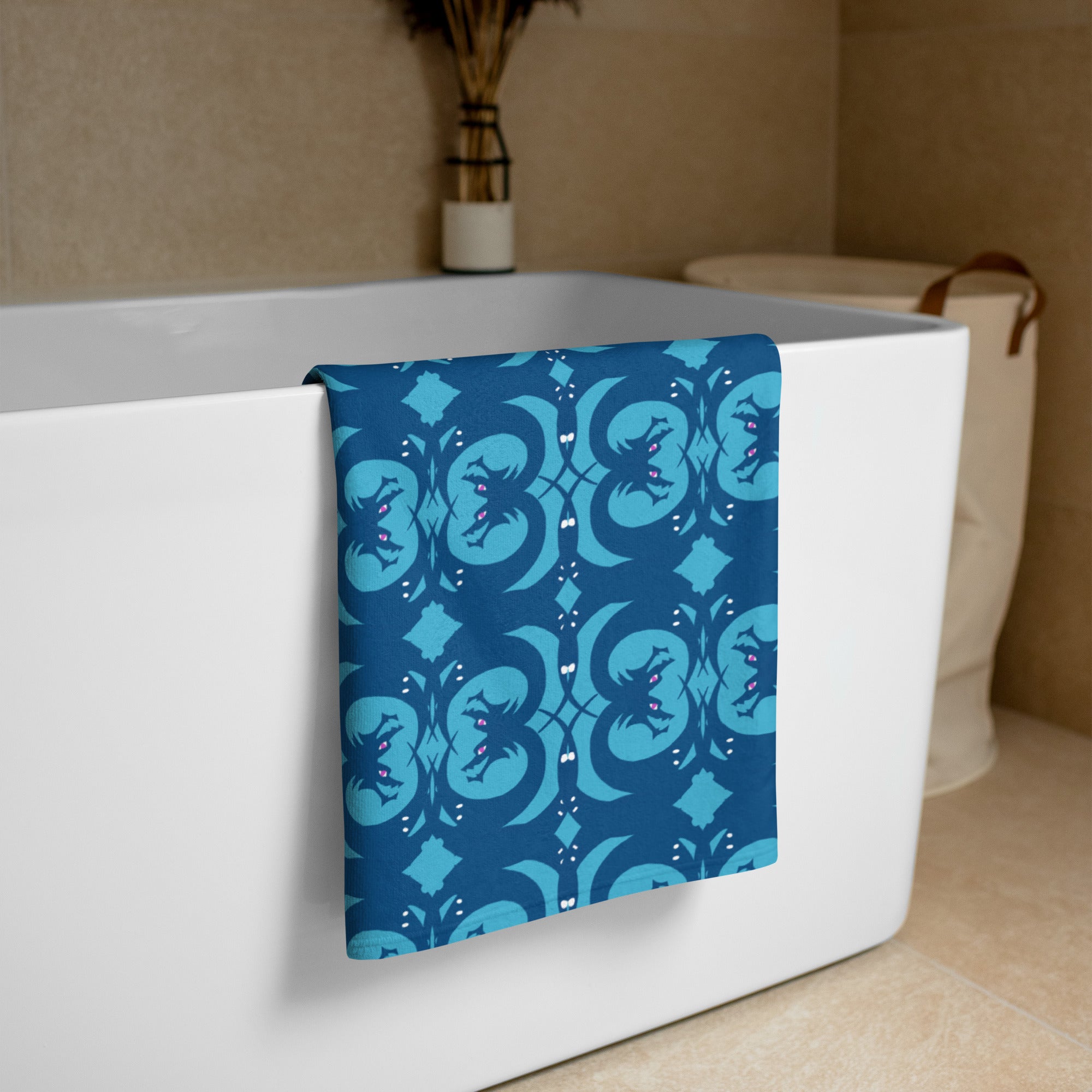 Blue Geometric Dragon Trellis Towel