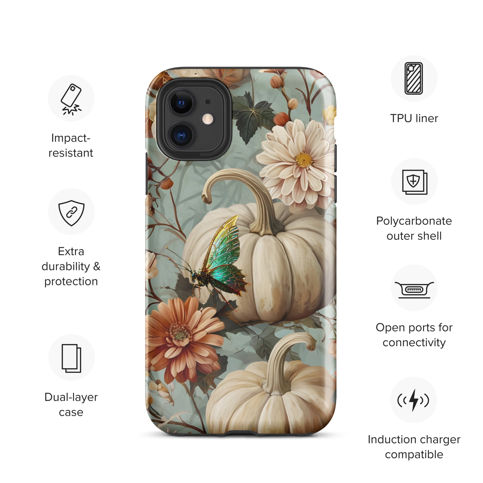 Fall Floral Pumpkin and Butterfly Tough Case for iPhone®