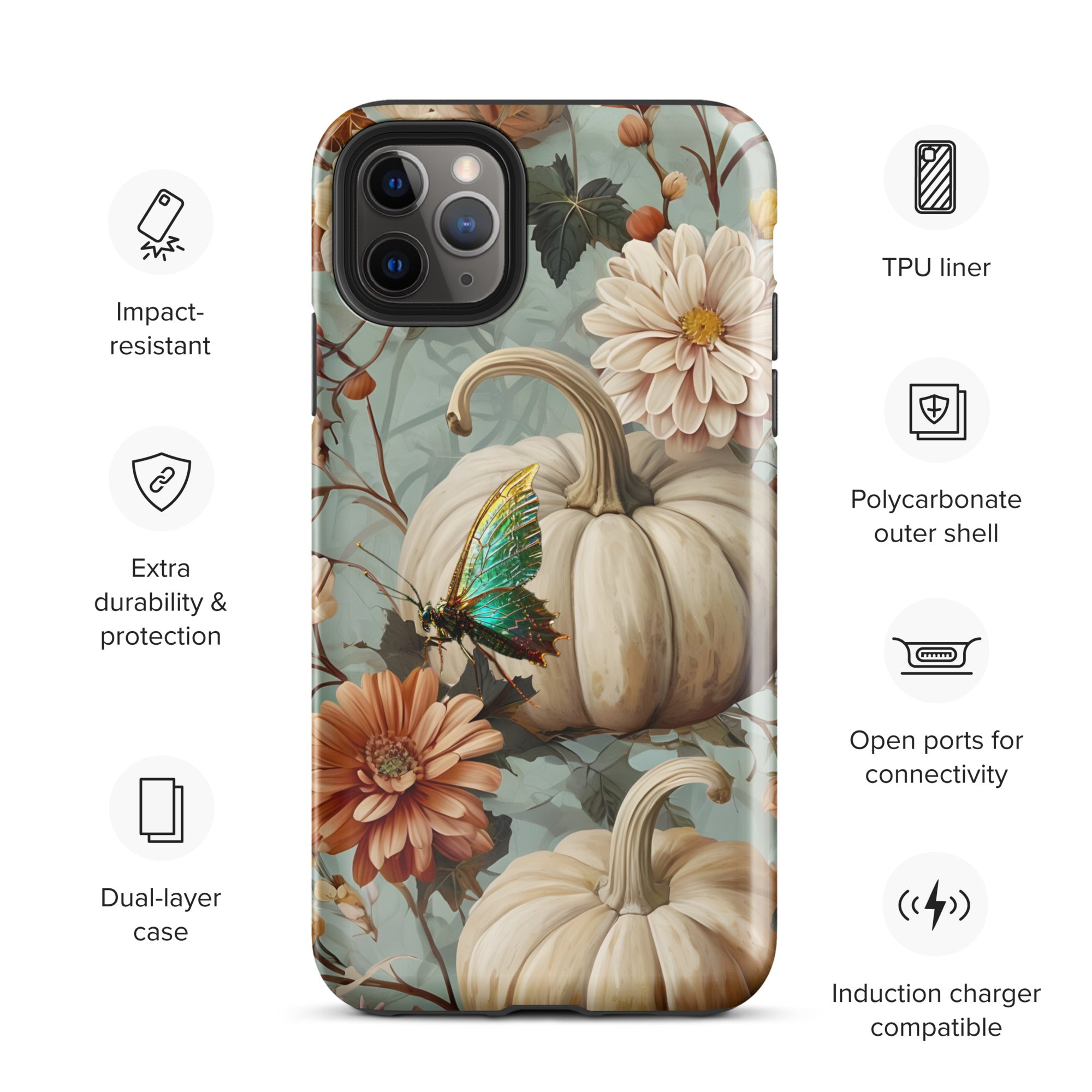 Fall Floral Pumpkin and Butterfly Tough Case for iPhone®