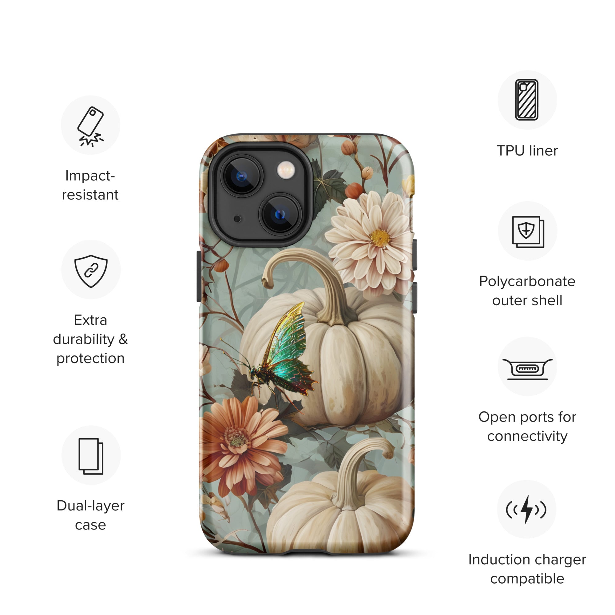 Fall Floral Pumpkin and Butterfly Tough Case for iPhone®