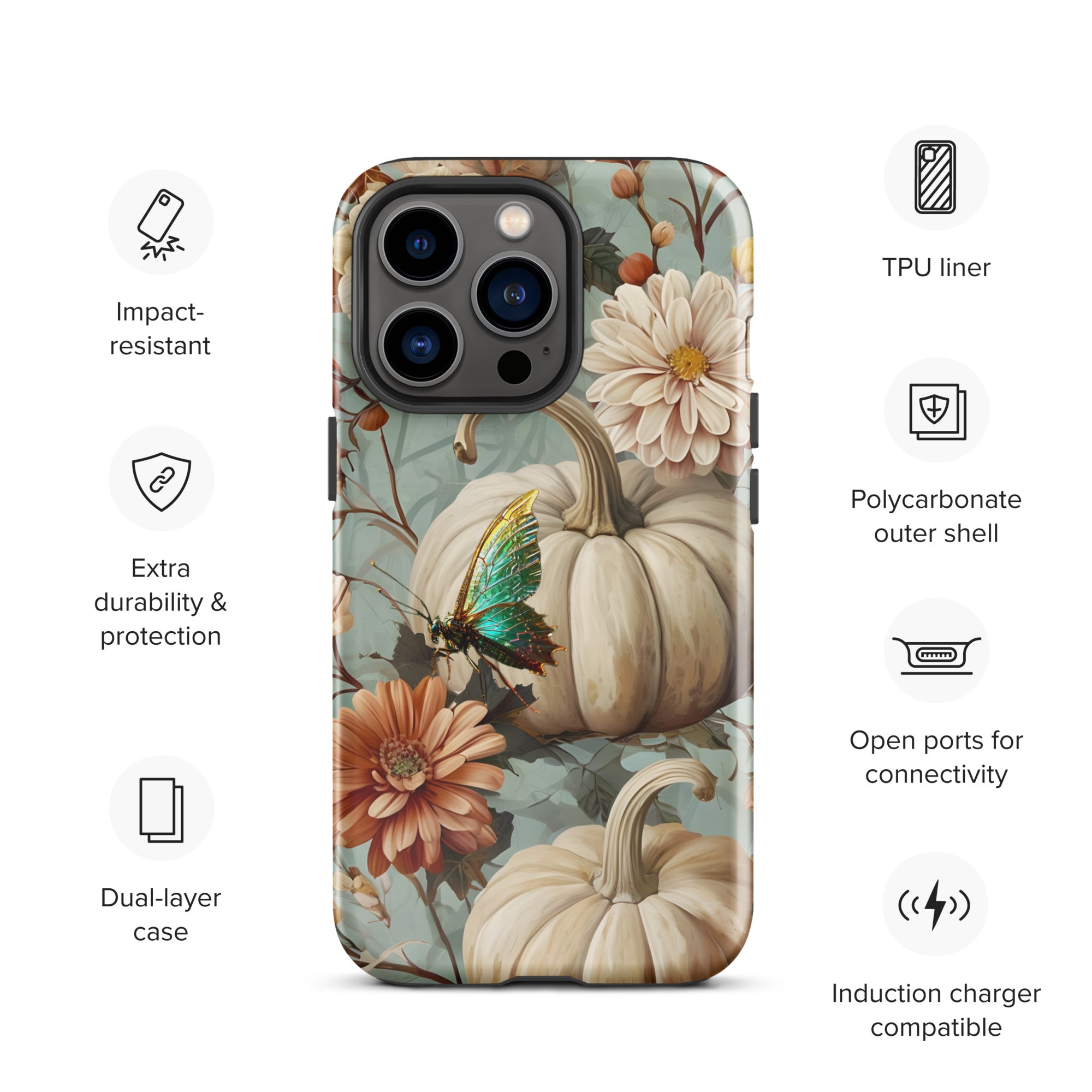 Fall Floral Pumpkin and Butterfly Tough Case for iPhone®