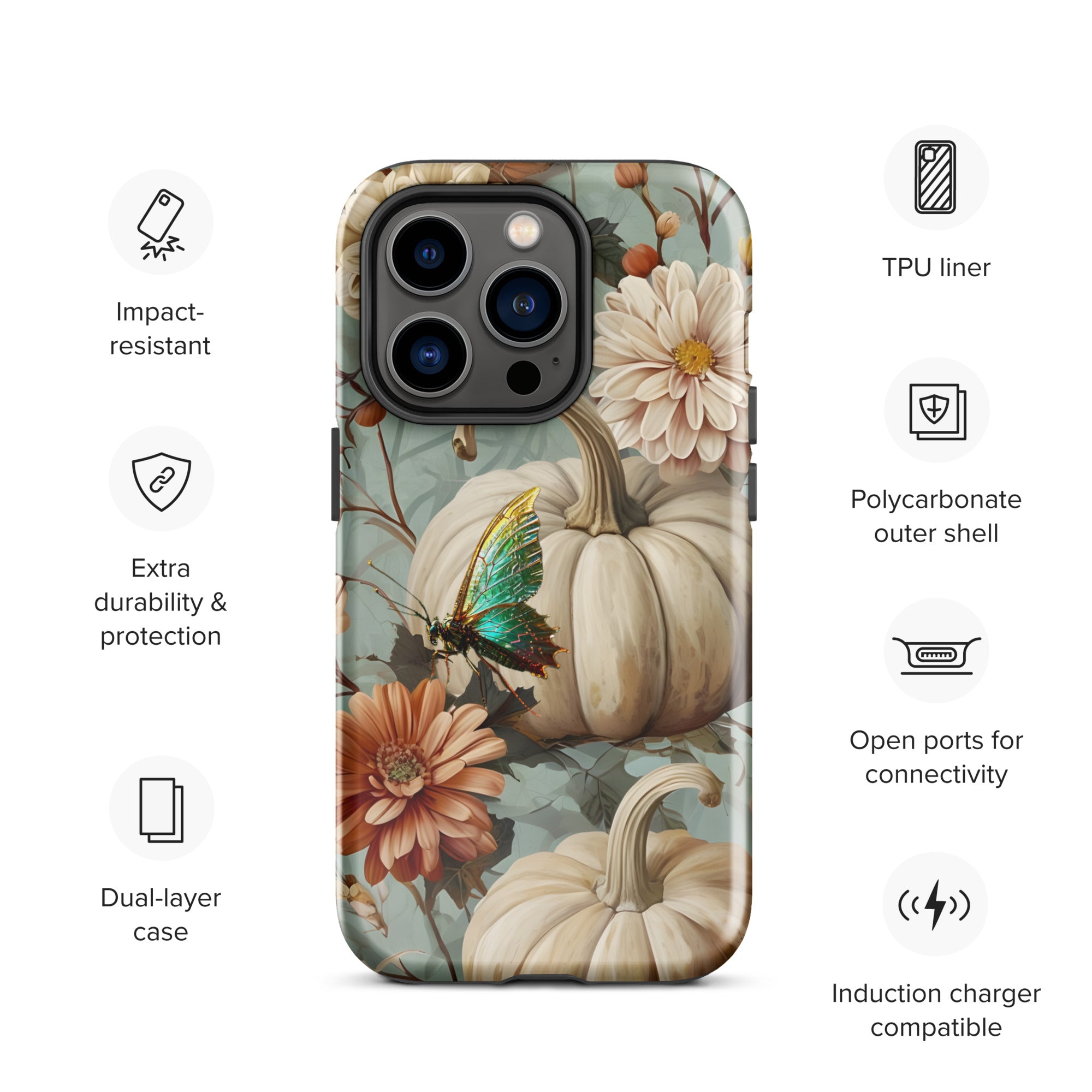 Fall Floral Pumpkin and Butterfly Tough Case for iPhone®