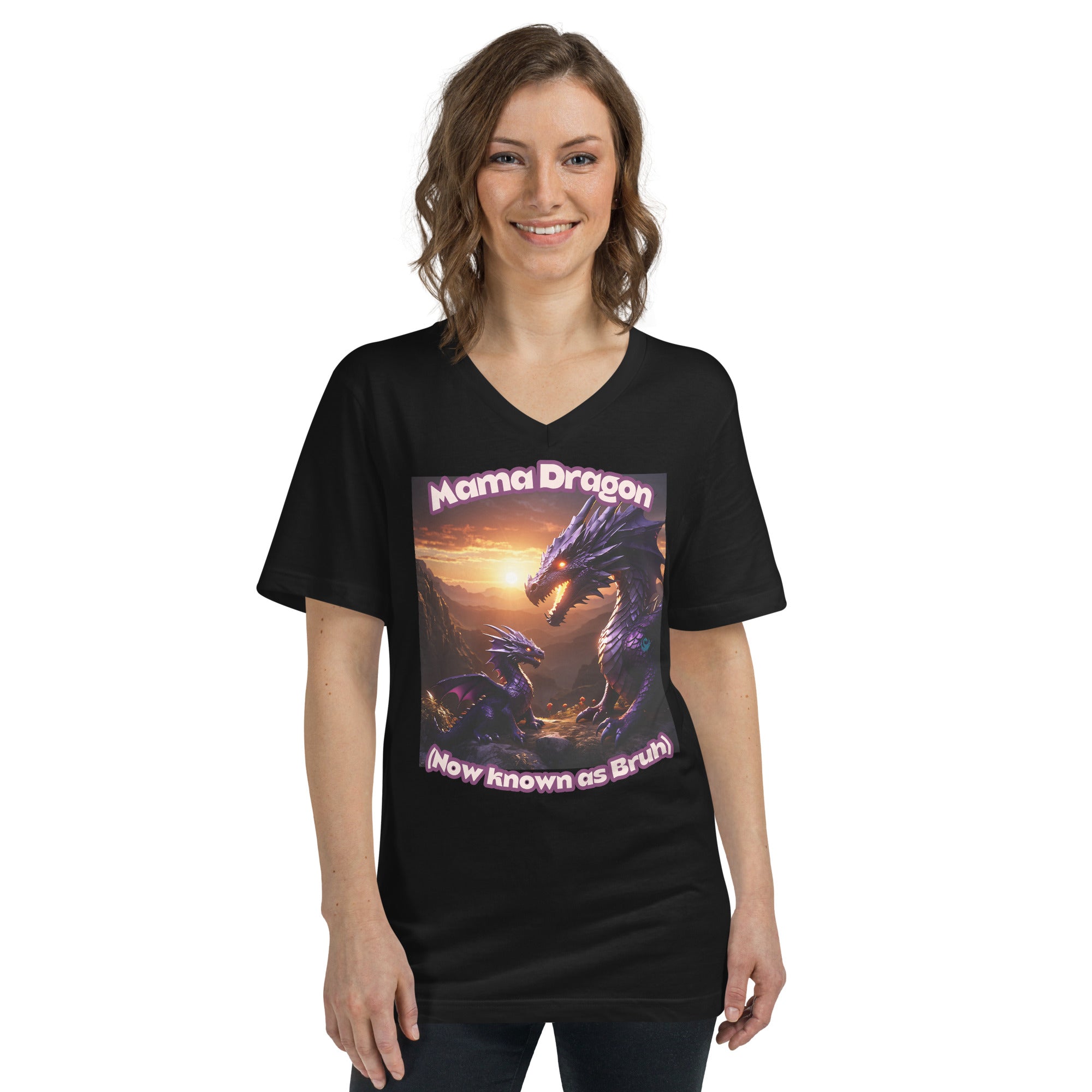 100% Cotton Mama Dragon V-Neck T-Shirt