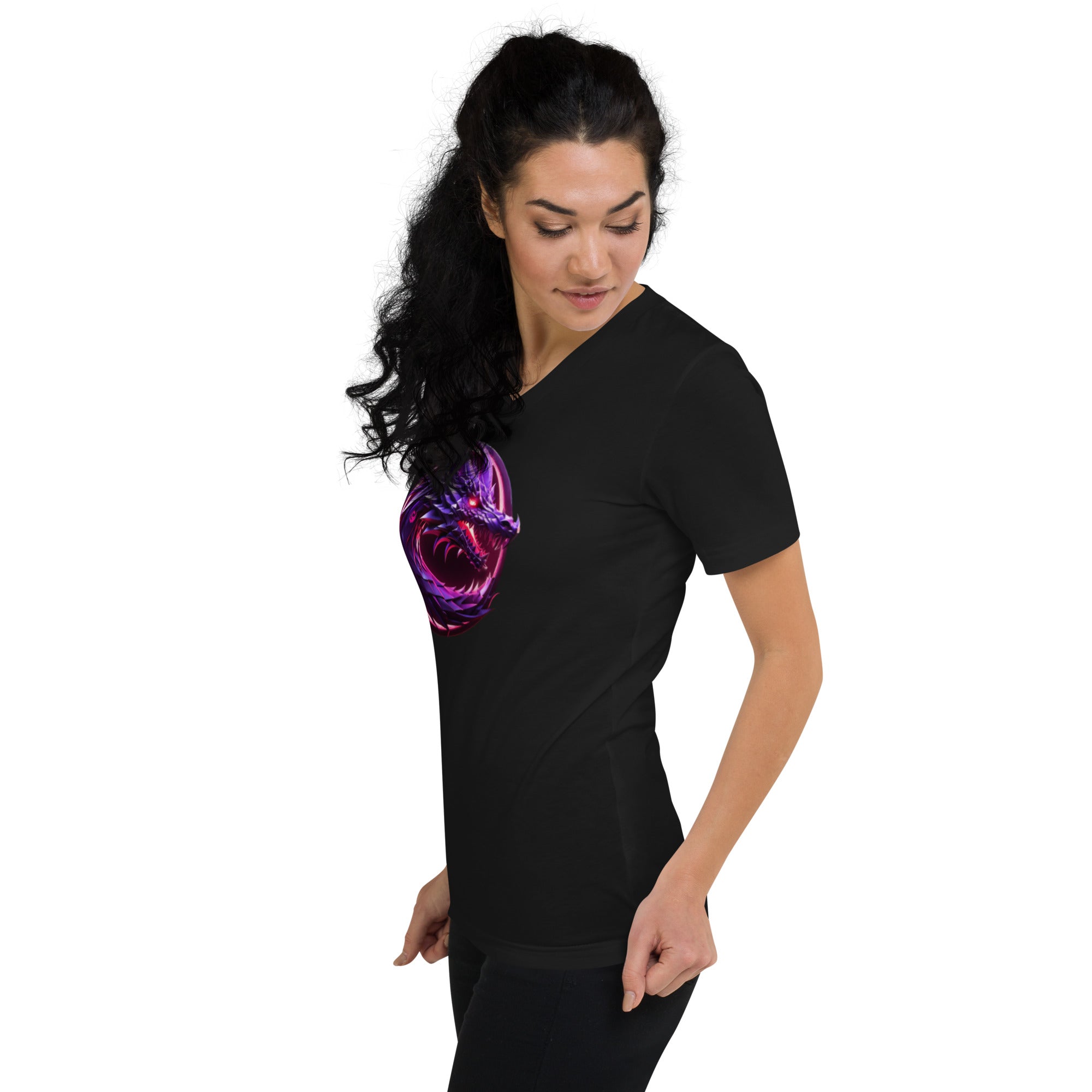 100% Cotton Electric Purple Dragon Women's Short Sleeve V-Neck T-Shirt