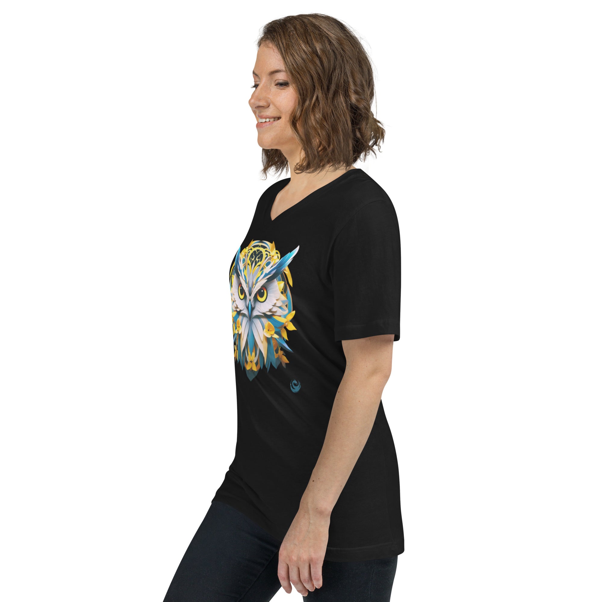 100% Cotton Flower Owl V-Neck T-Shirt