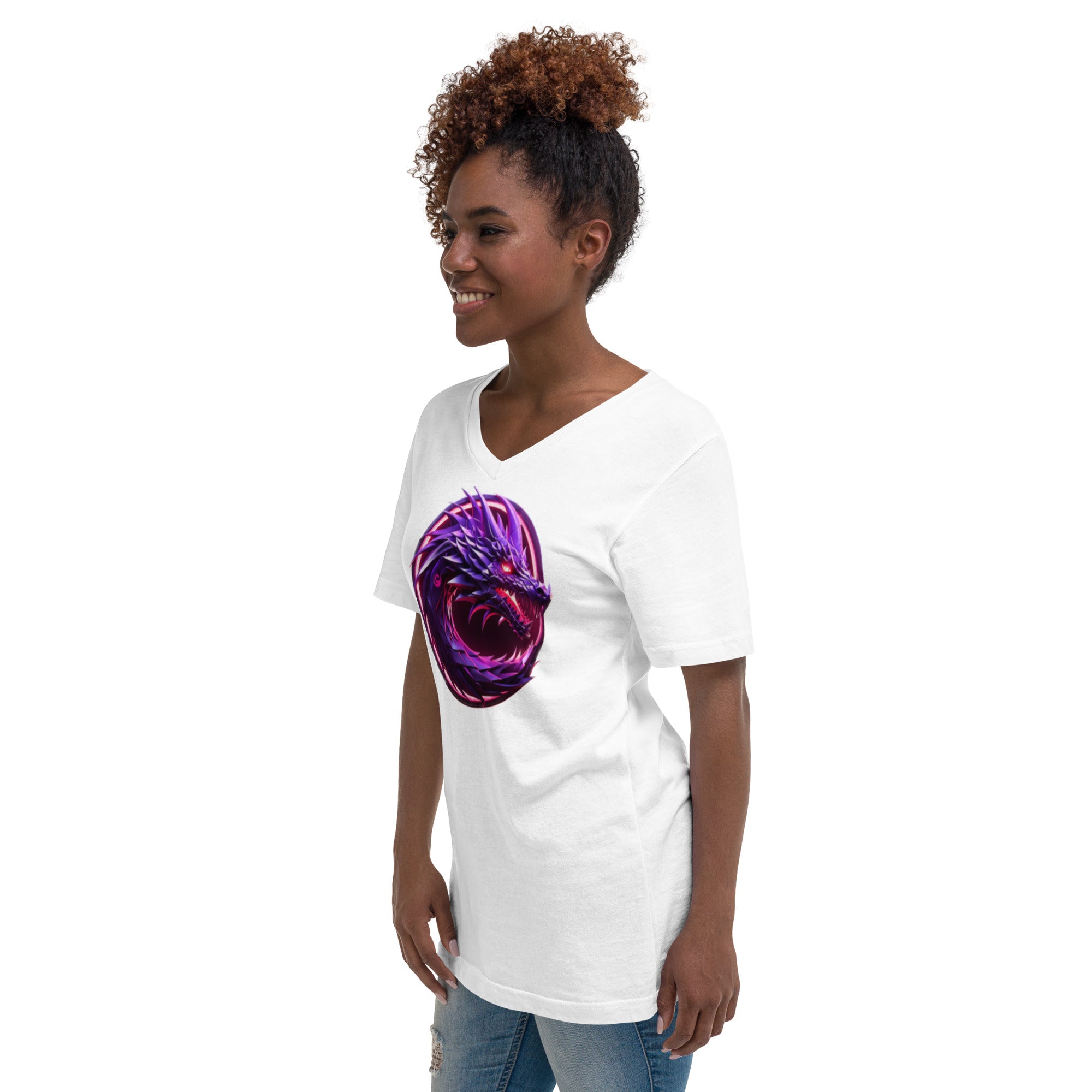 100% Cotton Electric Purple Dragon Women's Short Sleeve V-Neck T-Shirt