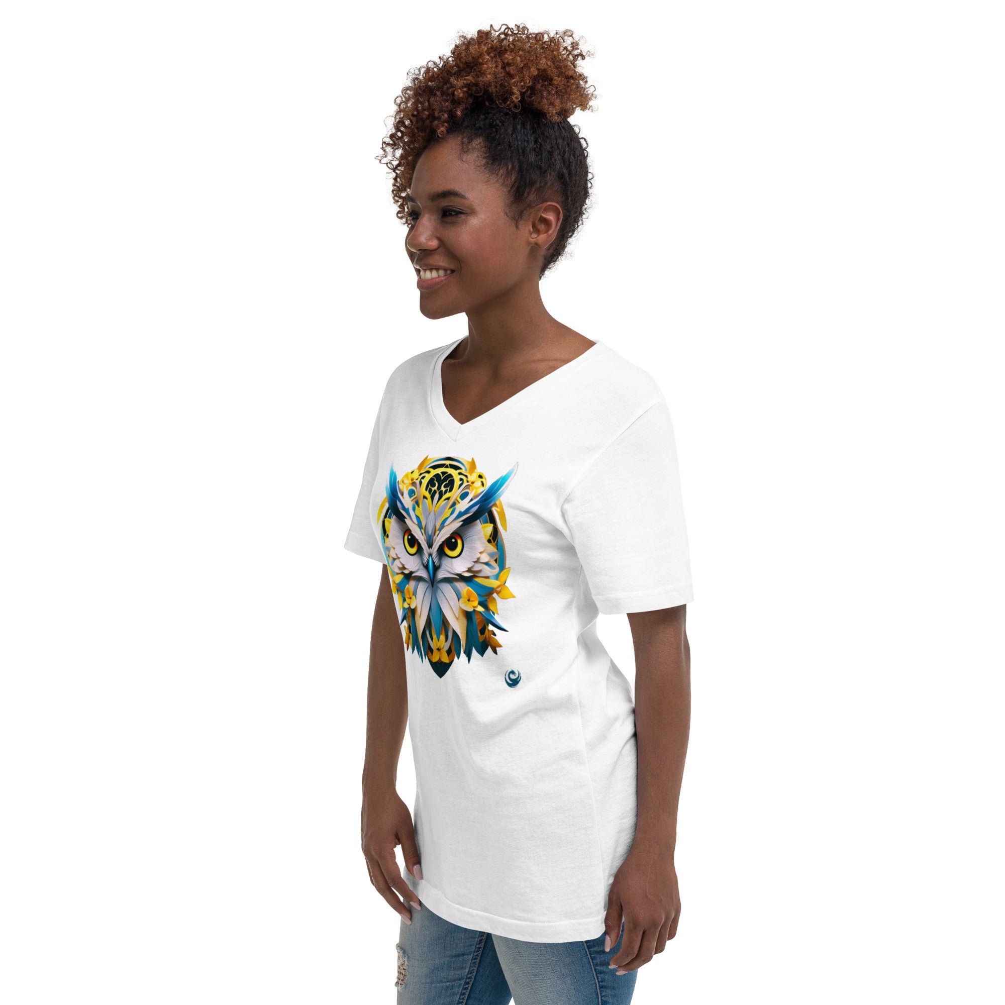 100% Cotton Flower Owl V-Neck T-Shirt