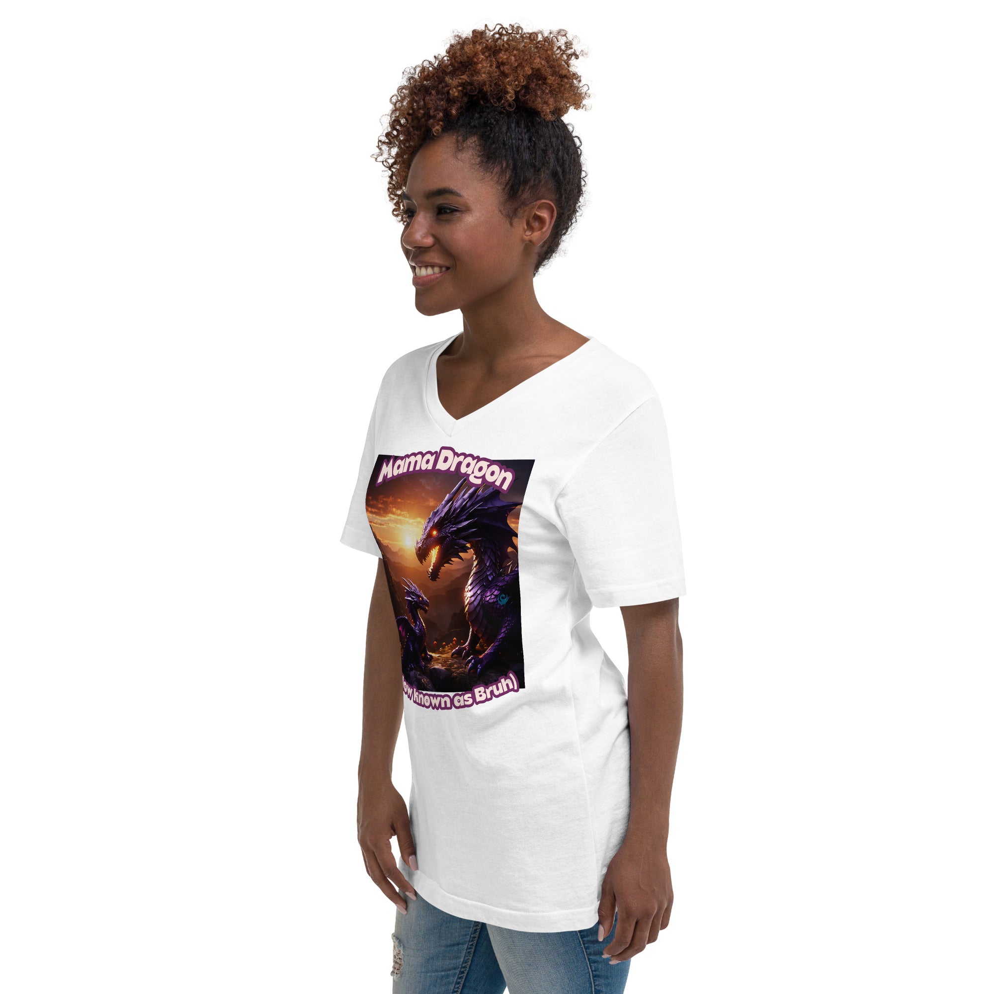 100% Cotton Mama Dragon V-Neck T-Shirt