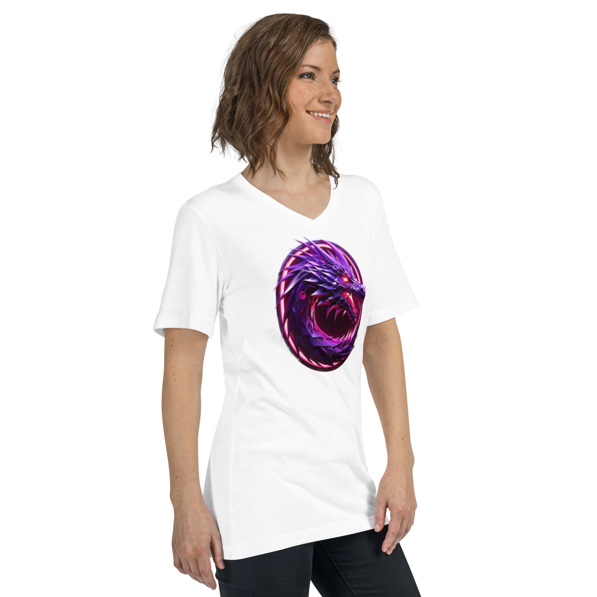 100% Cotton Electric Purple Dragon Women's Short Sleeve V-Neck T-Shirt