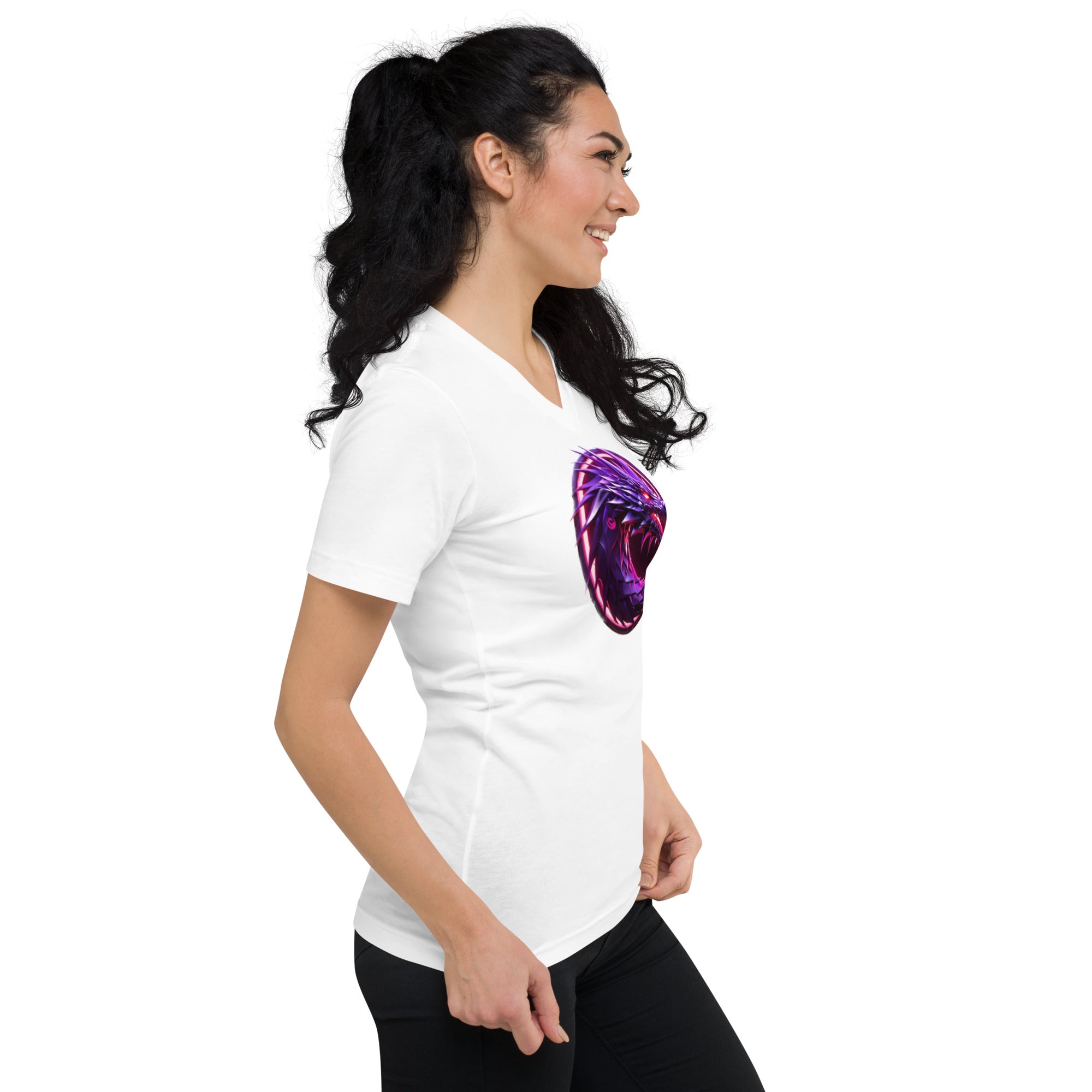 100% Cotton Electric Purple Dragon Women's Short Sleeve V-Neck T-Shirt